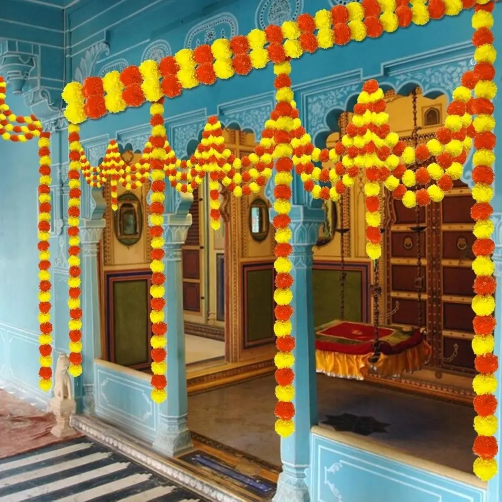 Plastic Marigold Garland​​ Artificial Flowers ​​Pooja Diwali Fiesta Pooja Marigold Flowers​​ Bendable​​ Indian Décor