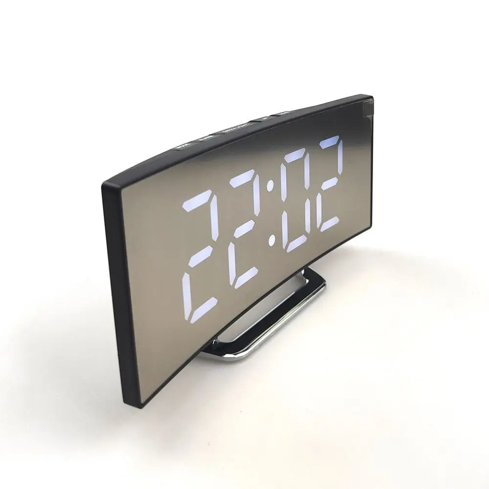 LED Digital Alarm Clock Mains Temperature Mirror Display Alarm Clock for Bedroom