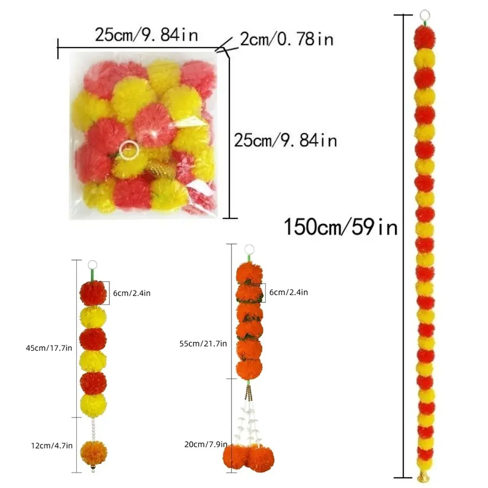 Plastic Marigold Garland​​ Artificial Flowers ​​Pooja Diwali Fiesta Pooja Marigold Flowers​​ Bendable​​ Indian Décor