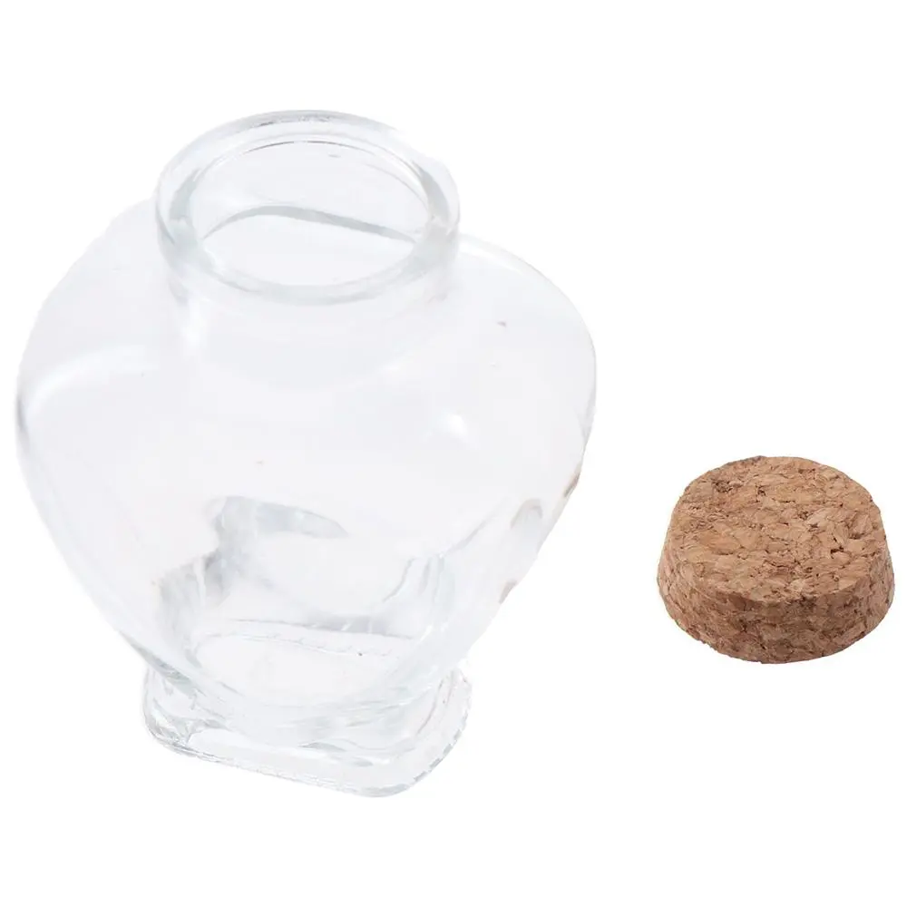 Small Heart-Shaped Bottle Portable Clear Drift Bottle with Cork Stoppers Empty Glass Jar