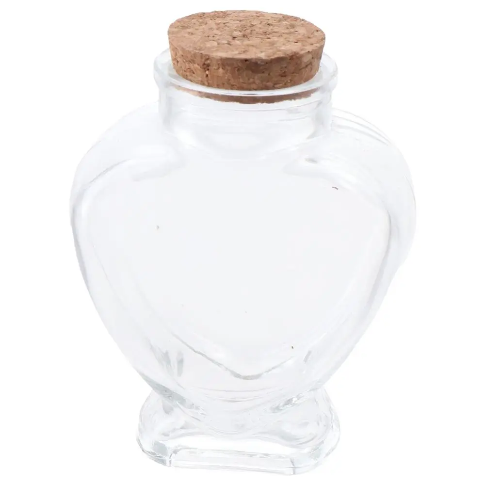 Small Heart-Shaped Bottle Portable Clear Drift Bottle with Cork Stoppers Empty Glass Jar