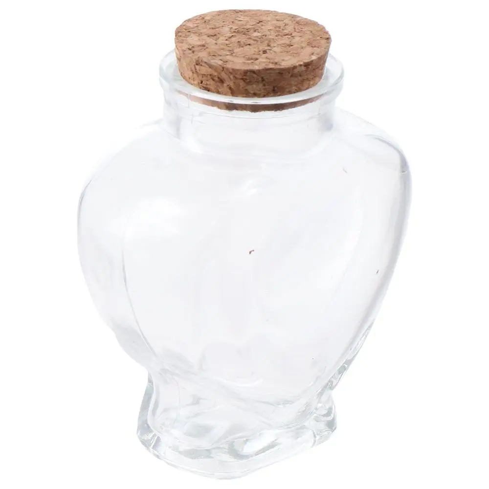 Small Heart-Shaped Bottle Portable Clear Drift Bottle with Cork Stoppers Empty Glass Jar
