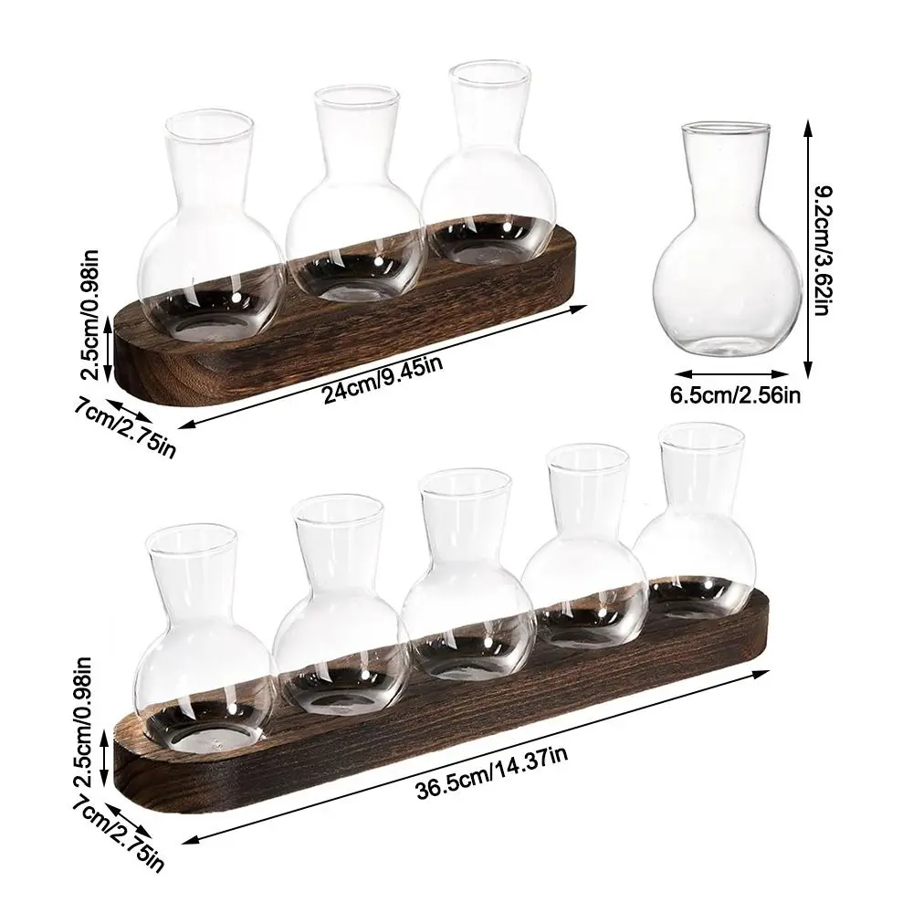 Plant Terrarium Propagation Station, Glass Planter Bulb Vase With Wooden Tray, Modern Bud Vases for Living Room Office Decor