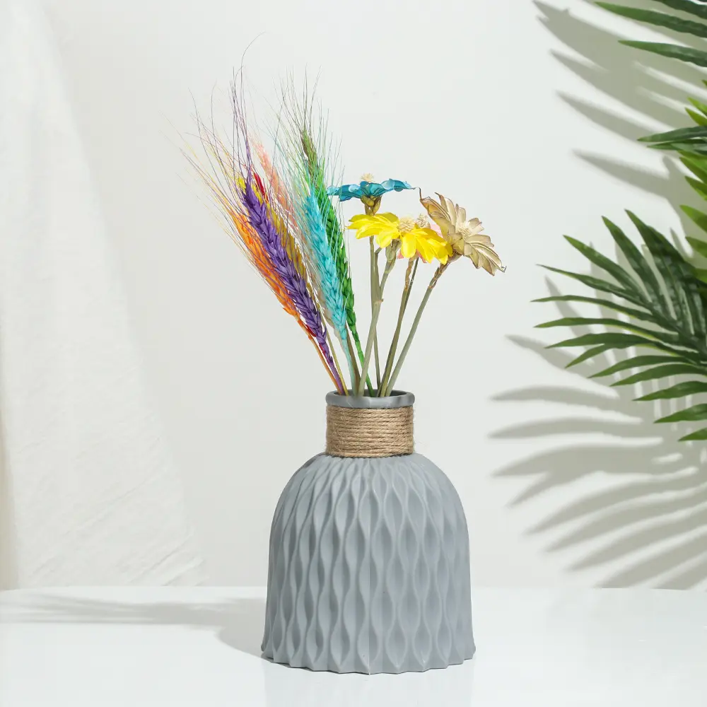 Hot Home Decoration Modern Rattan-like Simplicity Basket Arrangement Plastic Vases Anti-ceramic Flower Vase