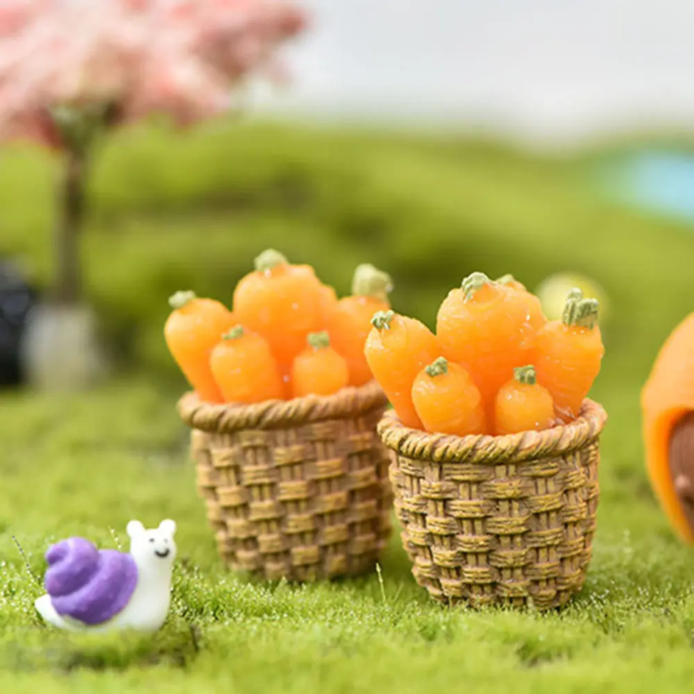 Micro Landscape Bonsai Ornament Cartoon Carrot House Mini Animal Statue Miniature Rabbit Figurine Resin Bunny Basket