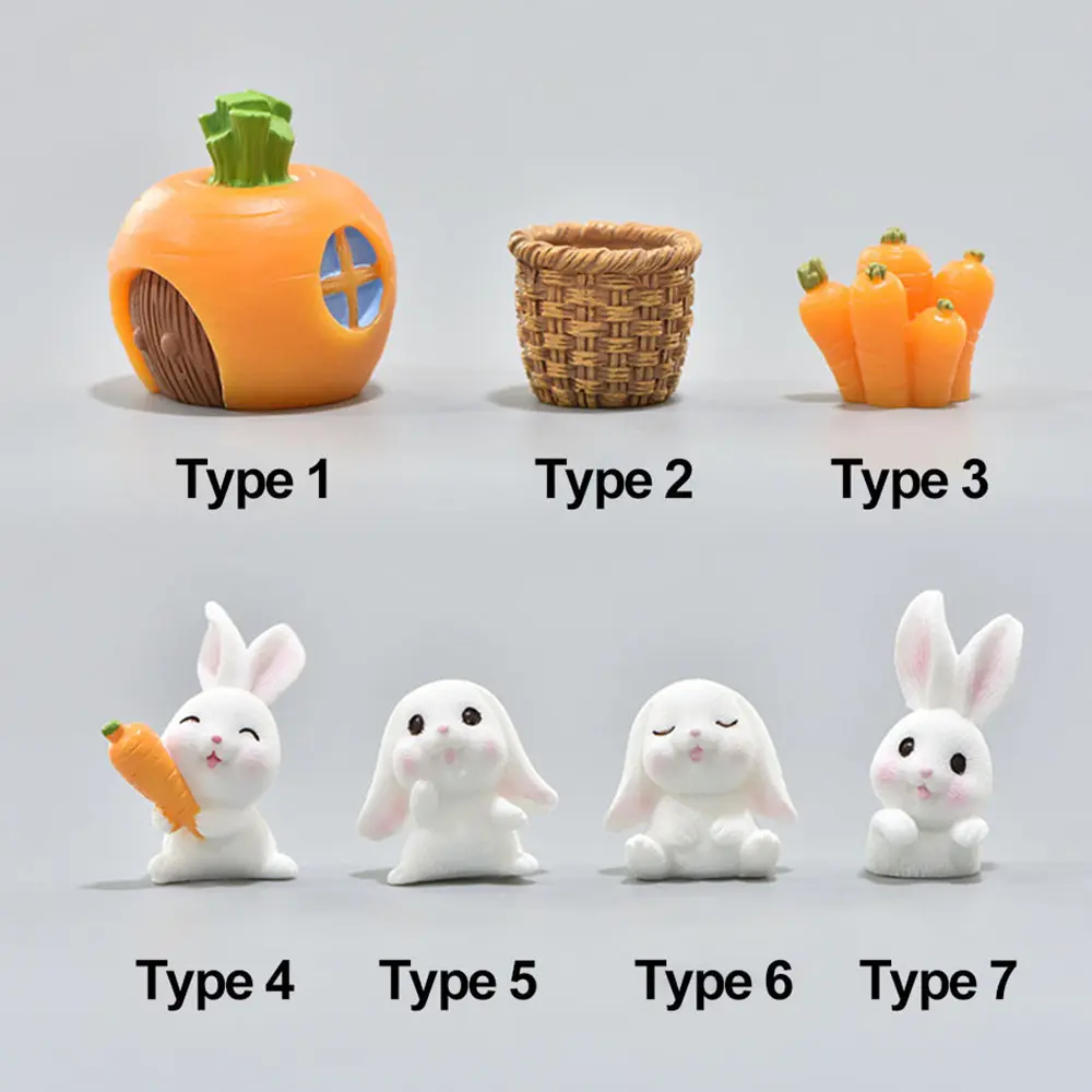 Micro Landscape Bonsai Ornament Cartoon Carrot House Mini Animal Statue Miniature Rabbit Figurine Resin Bunny Basket