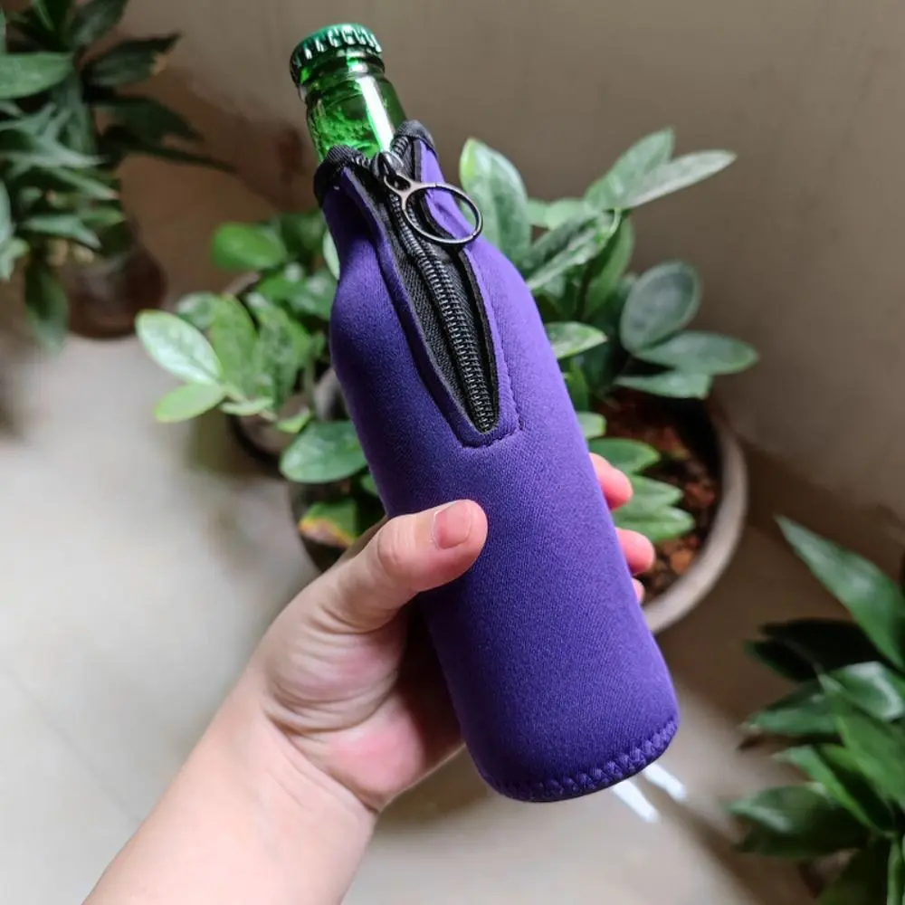 Beer Bottle Cooler Sleeves with Ring Zipper Collapsible Neoprene Insulators for 12oz 330ml Bottles Party Drink Coolies