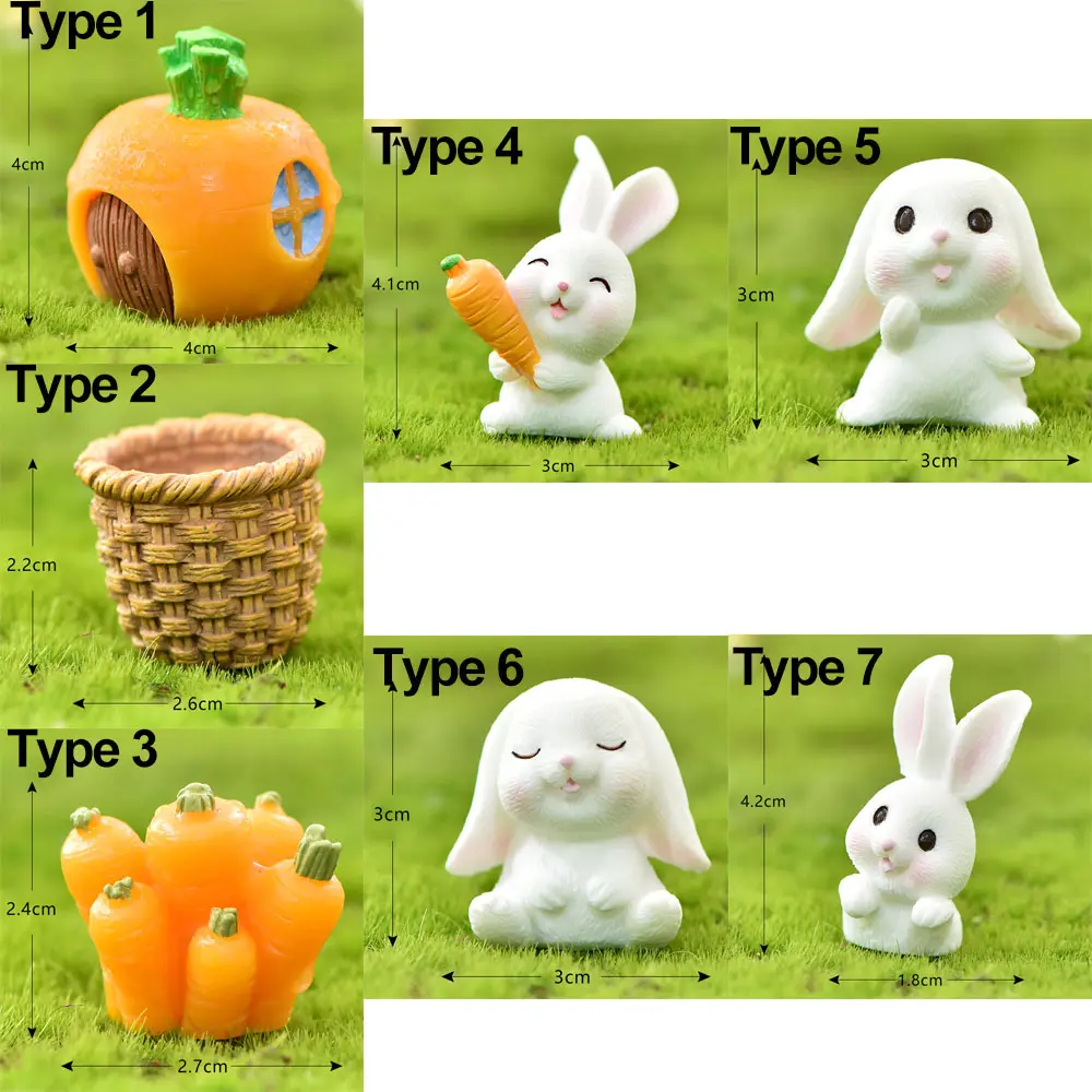 Micro Landscape Bonsai Ornament Cartoon Carrot House Mini Animal Statue Miniature Rabbit Figurine Resin Bunny Basket