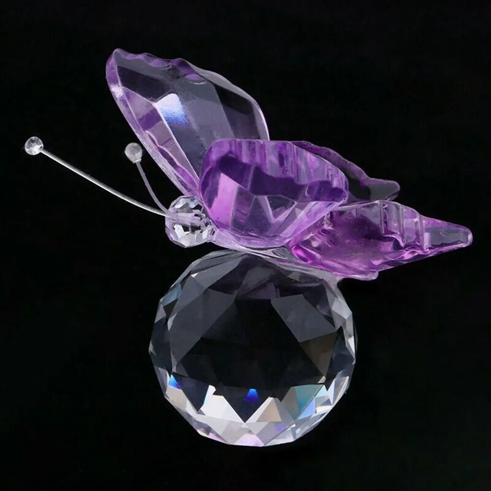 Crystal Butterfly with Ball Figurine Home Wedding Decoration Glass Craft Collection Paperweight Table Ornaments Souvenir Gifts