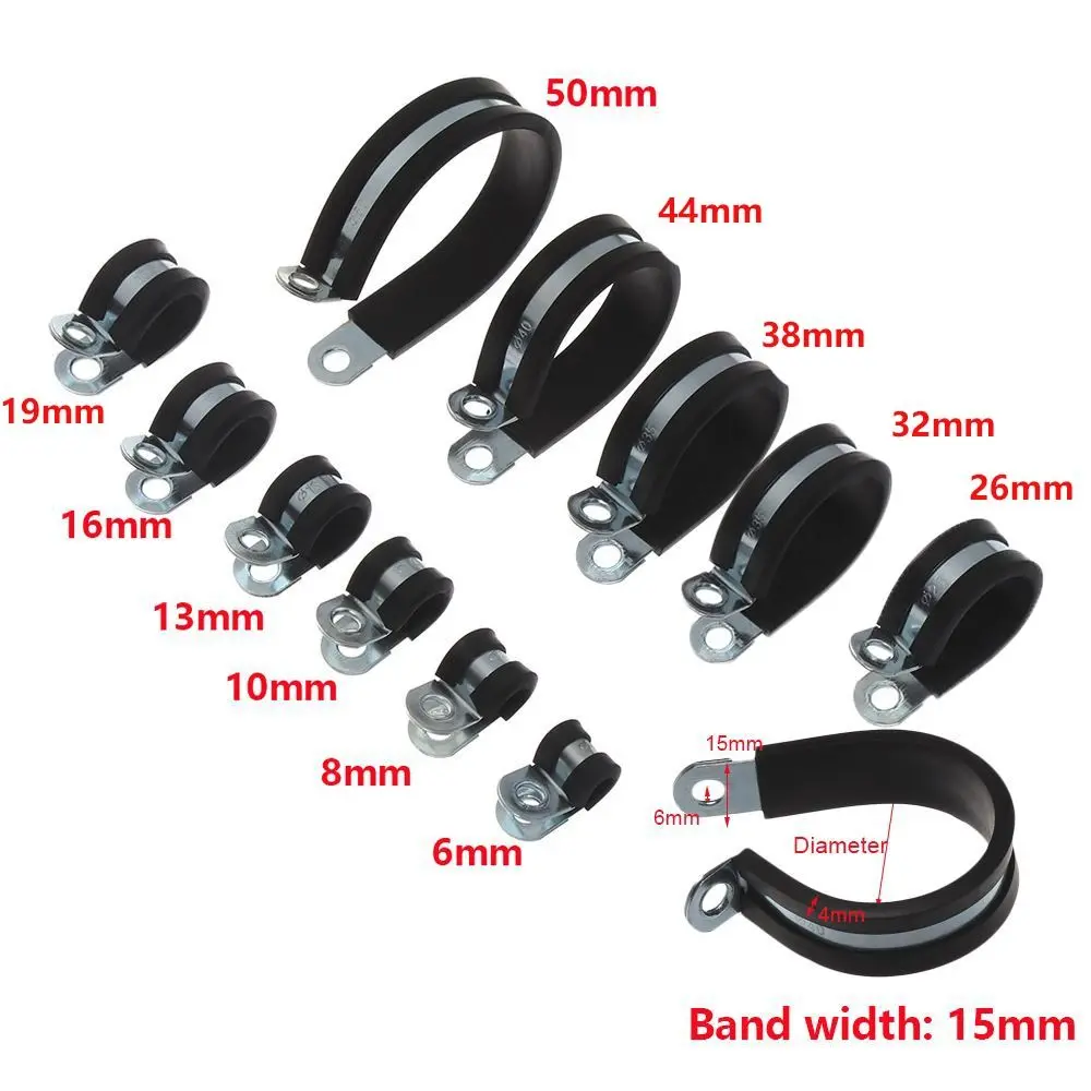 Rubber Lined Clips Wiring Hose Clamp High Quality R-type Pipe Bracket Cable Mounting Fix Fasteners Hardware Electrical Fittings