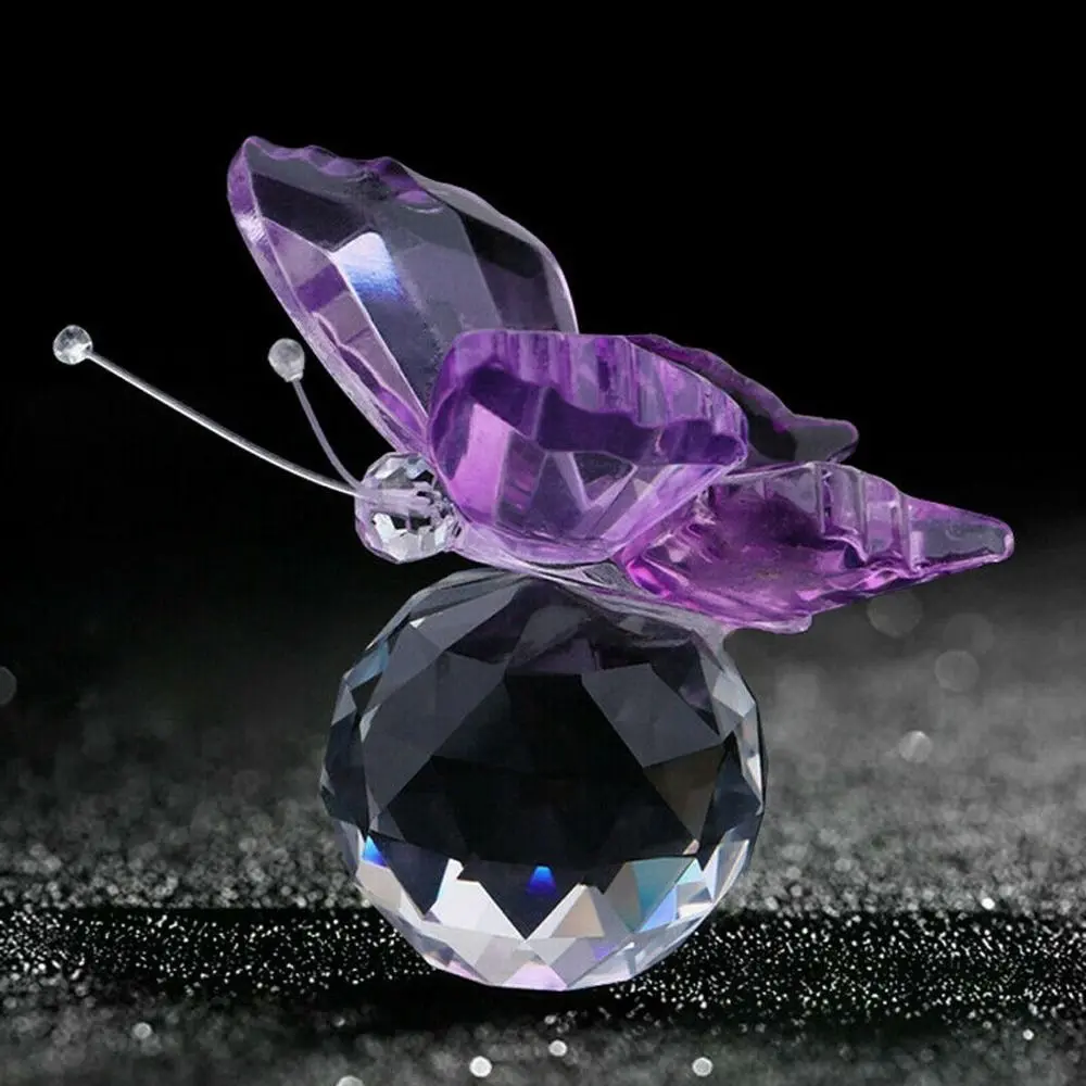 Crystal Butterfly with Ball Figurine Home Wedding Decoration Glass Craft Collection Paperweight Table Ornaments Souvenir Gifts