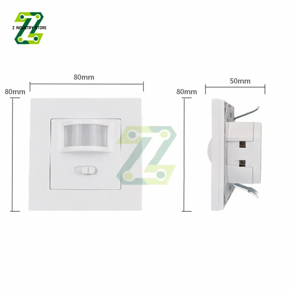 PIR Motion Sensor Switch AC 110V-240V Recessed Infrared Smart Human Body Sensor Wall Switch Adjustable Time