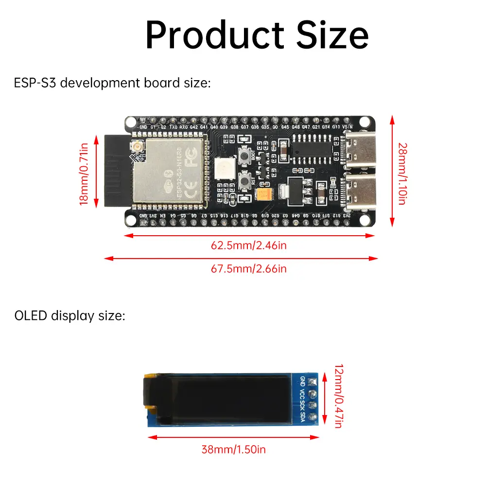 ESP32-S3 N16R8 Development Board Programming Board Xiaozhi Ai Intelligent Voice Machine With 0.91-Inch Oled Combination Kit