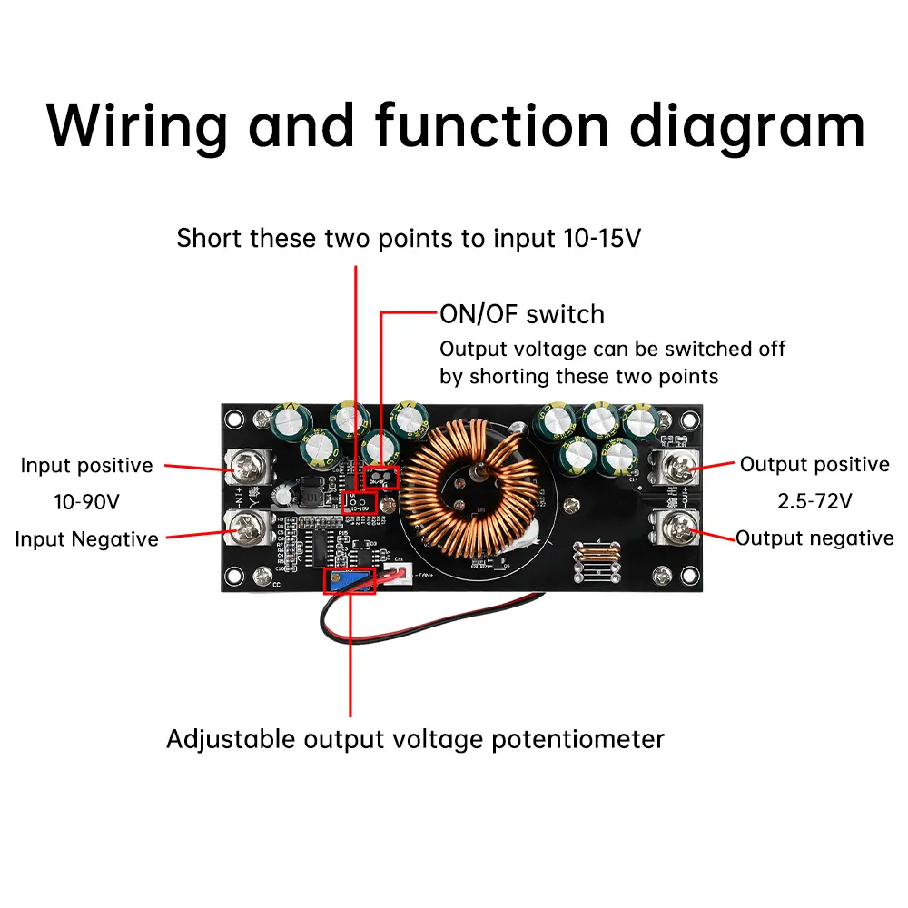 DC-DC Step-down Power Module 1200W Adjustable Buck Module DC15V-90V To DC2.5V-72V 25A Constant Voltage Power Module