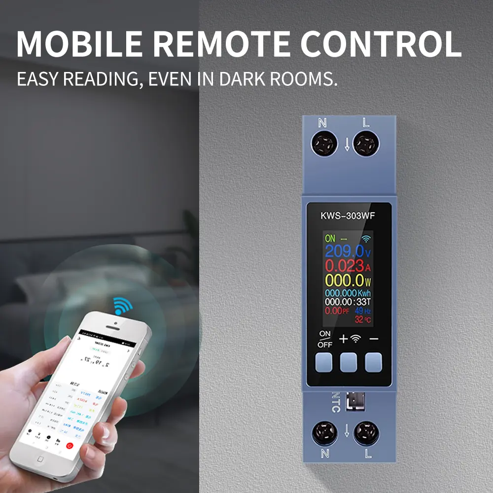 KWS-303WF 0.96Inch TFT Color Screen Two-phase Multi-function AC Voltage Current Power Meter AC 85~290V 0~40A Support APP Control