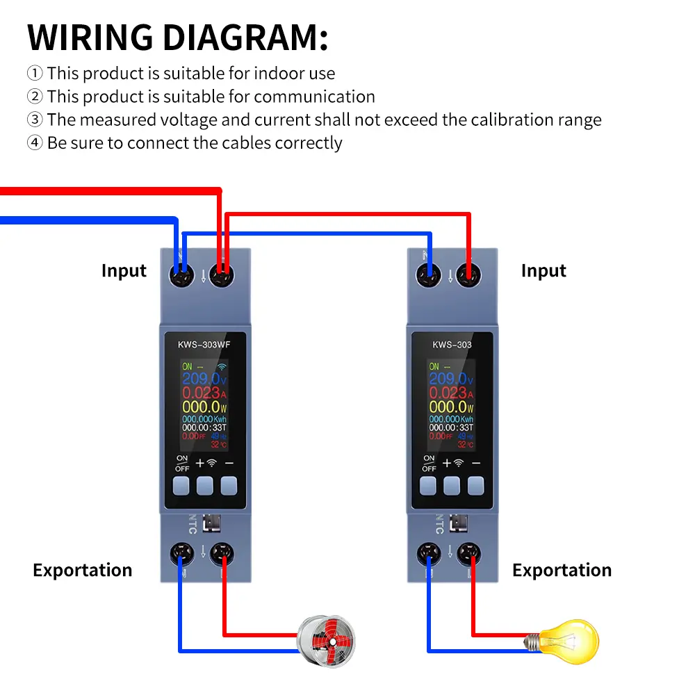KWS-303WF 0.96Inch TFT Color Screen Two-phase Multi-function AC Voltage Current Power Meter AC 85~290V 0~40A Support APP Control