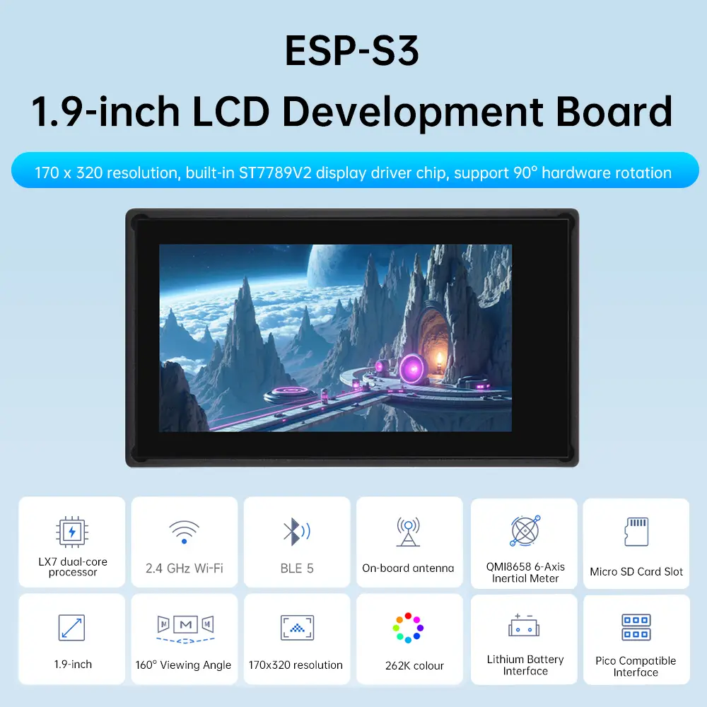 Esp32-S3 1.9-Inch Capacitive Touch Display IPS Screen Development Board 170 × 320 Dual Core Processor Type-C