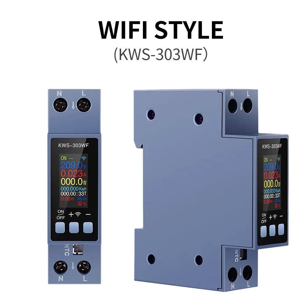 KWS-303WF 0.96Inch TFT Color Screen Two-phase Multi-function AC Voltage Current Power Meter AC 85~290V 0~40A Support APP Control