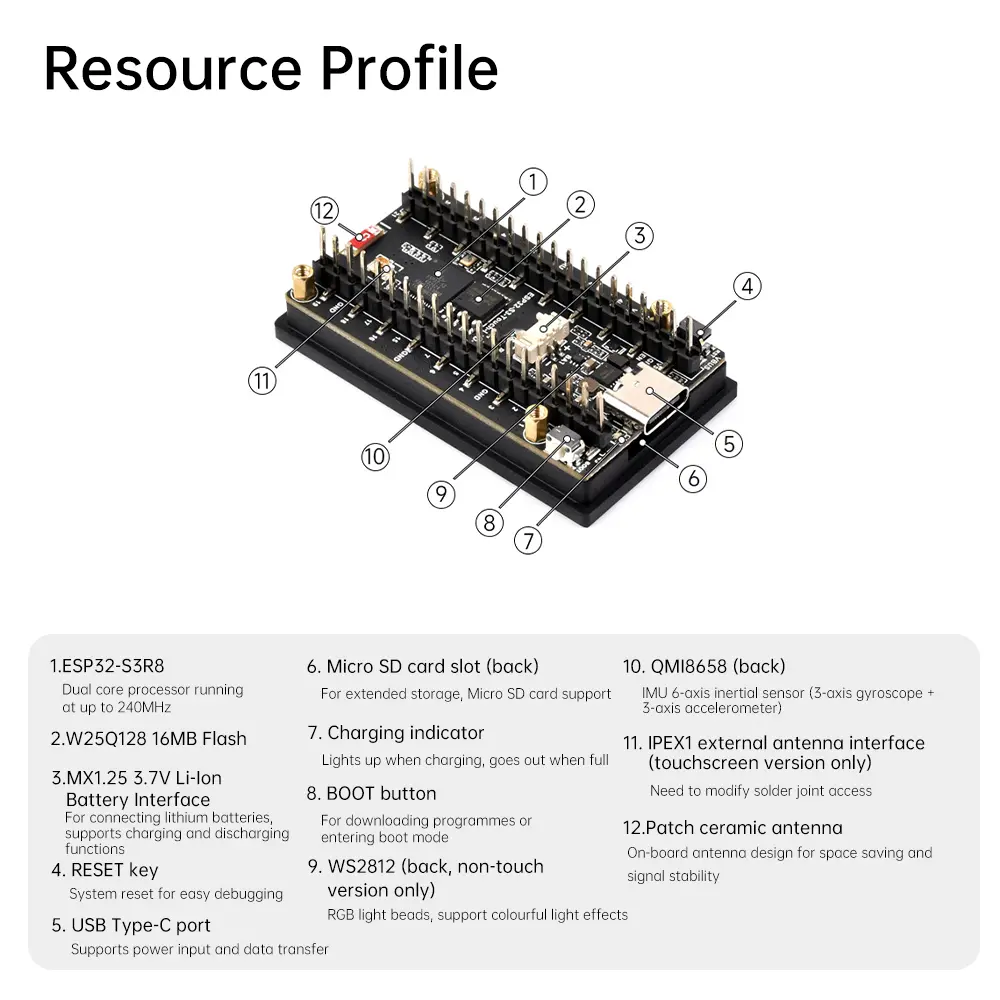 Esp32-S3 1.9-Inch Capacitive Touch Display IPS Screen Development Board 170 × 320 Dual Core Processor Type-C
