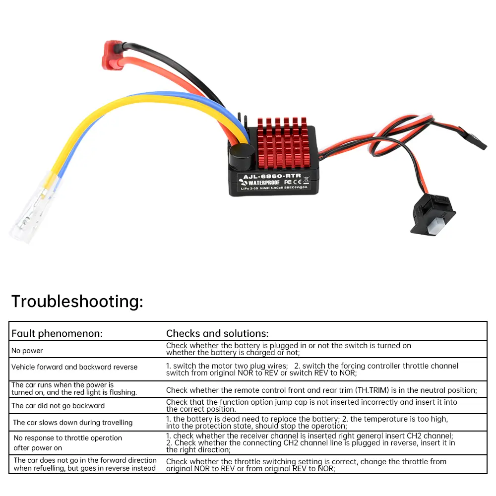 60A ESC Brushed ESC Electronic Speed Controller for 1/10 RC Climbing Vehicle Crawler Boat SCX10, TRX4, D90, MST, CFX, EX86100