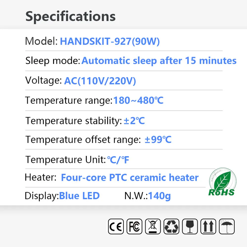 AC110V/220V 90W Electric Soldering Iron PID Temperature Control 15min Automatic Sleep 180-480℃ Digital Display US/EU Plug
