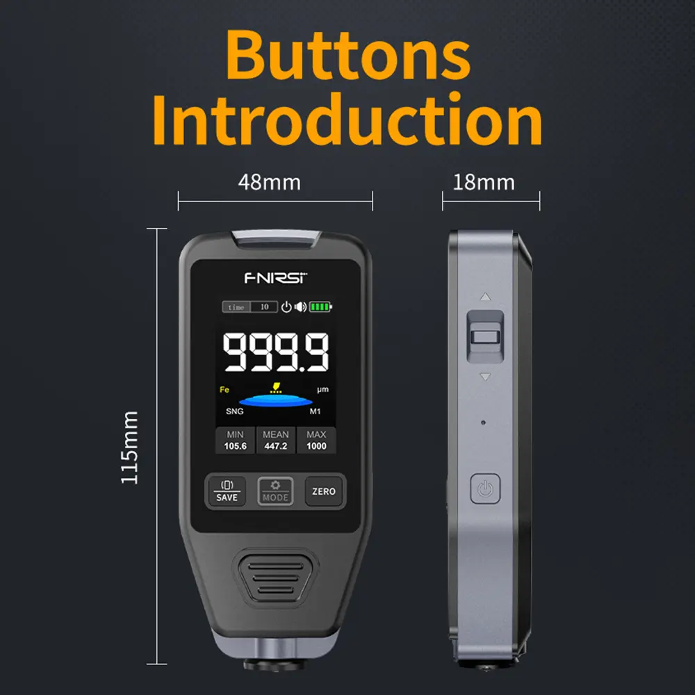 Car Paint Thickness Gauge Electroplate Metal Putty Powder Coating Thickness Gauge CTG-20 for Car 0-1400um Fe nFe Fe+Zn