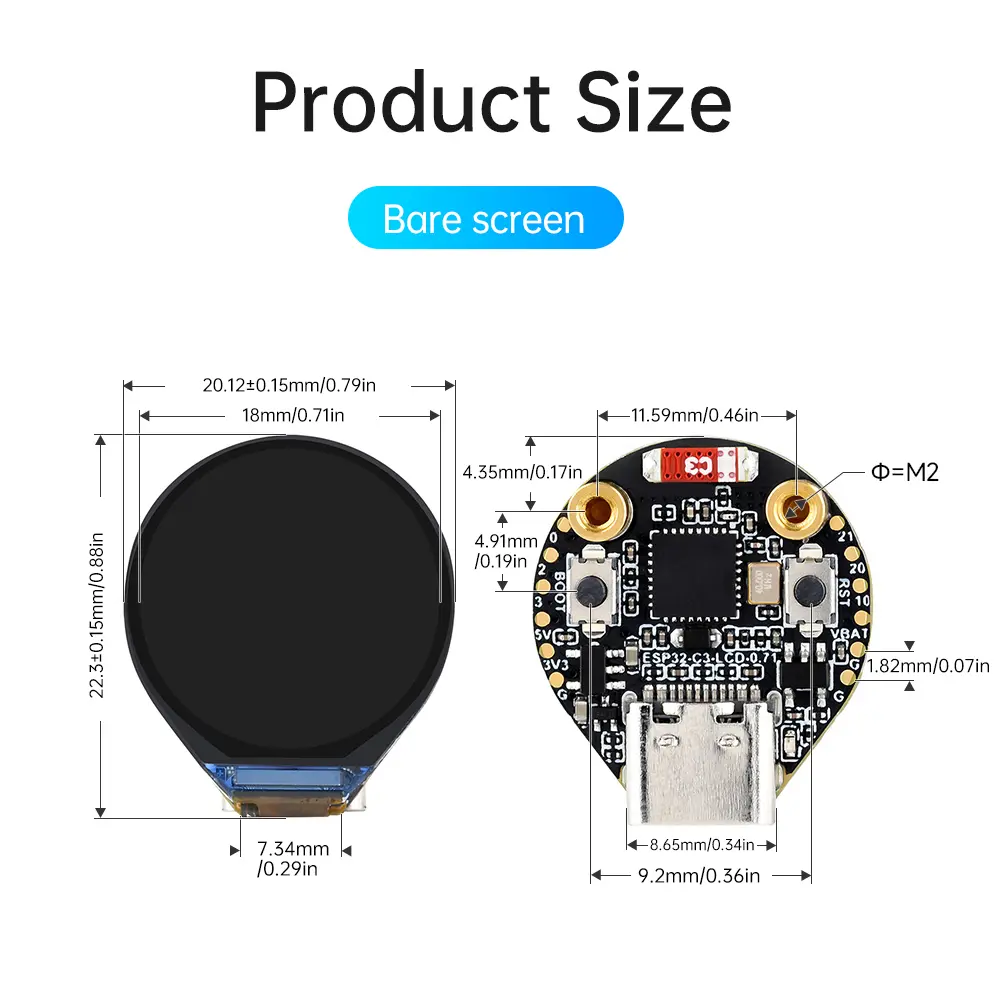 Waveshare ESP32-C3 0.71inch Round Display Development Board Circular Ips Lcd Development Module 160×160 Single-core Processor