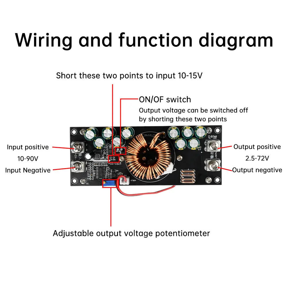 DC-DC Step-down Power Module 1500W DC15V-90V To DC2.5V-72V Adjustable Support 45A Constant Voltage Output Buck Power Adapter