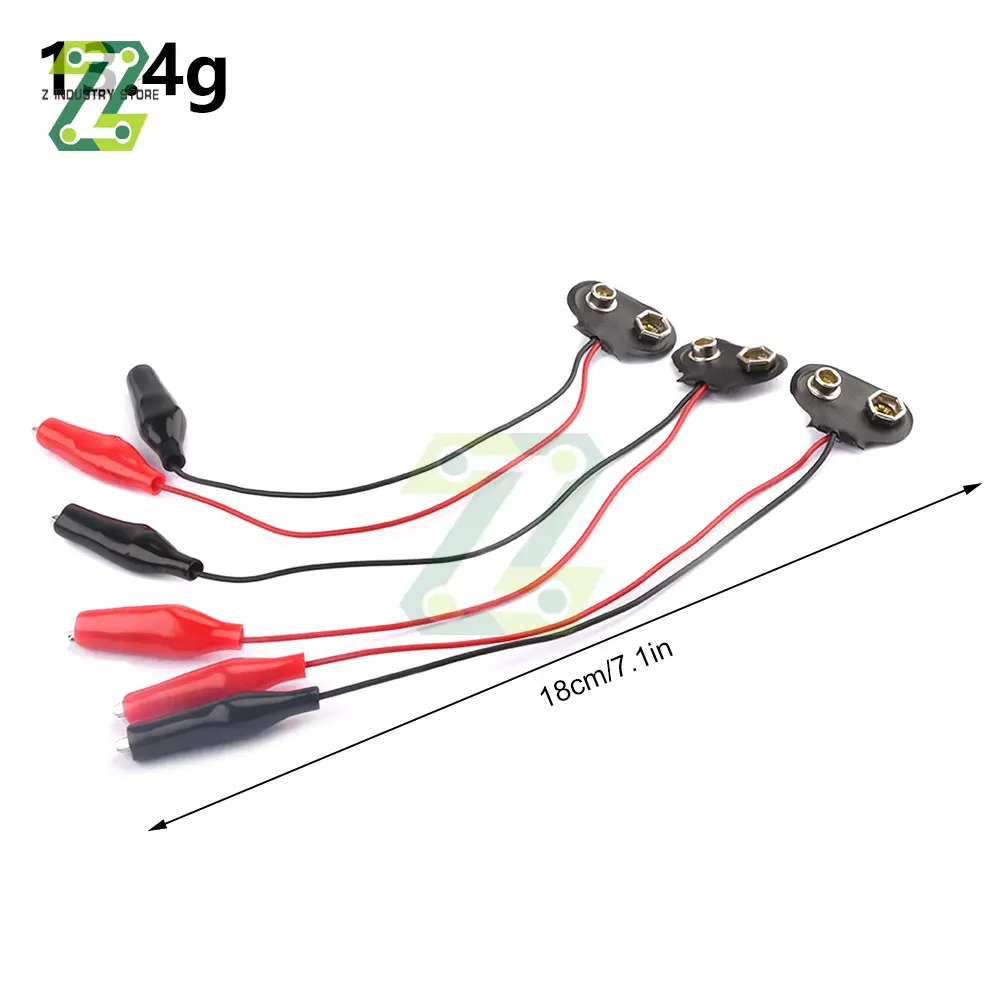 3PCS 9V Battery Power Connector Snap Clip Adapter T-type 9 V Dual Wire Holder Cable 9Volt 18cm Lead Socket Plug with Alligator