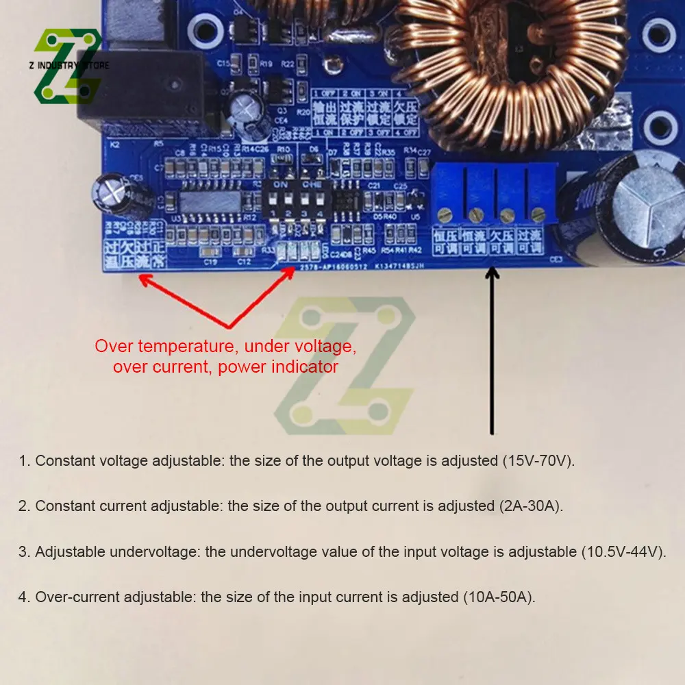 1500W DC Converter Step-up Power Supply Module DC-DC 12V-48V To 24V-70V Boost Constant Current Charging Speed-up Module