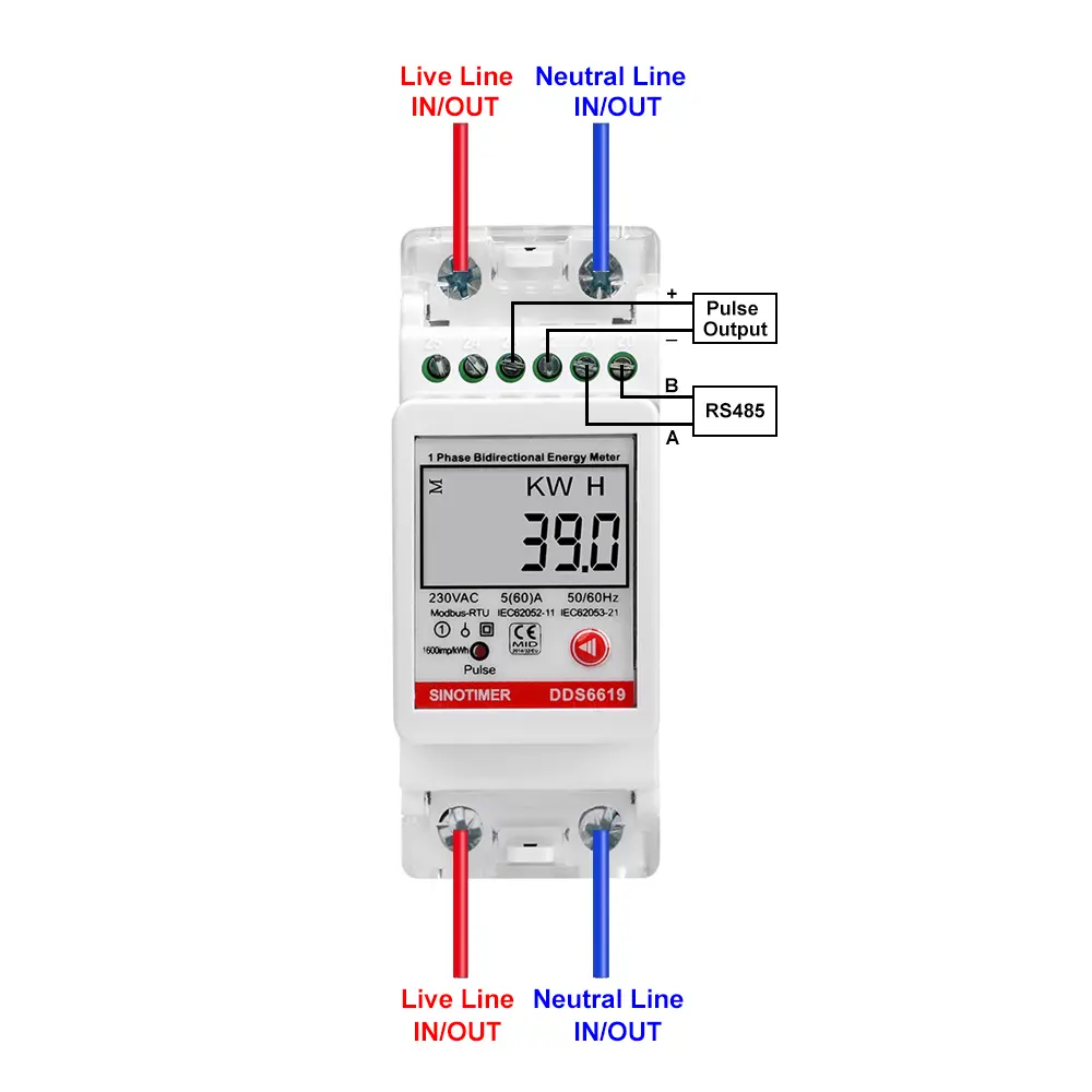 DDS6619-039 Rail Type Multi-function Single-phase Electric Energy Meter With RS485 Modbus Voltage Current Frequency Meter