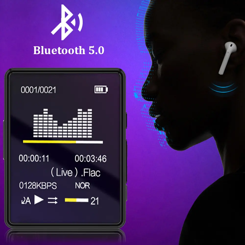 Portable BT MP3 Player Wireless Mini Digital HiFi Lossless Sound Music Players Small Black Walkman Audio Player