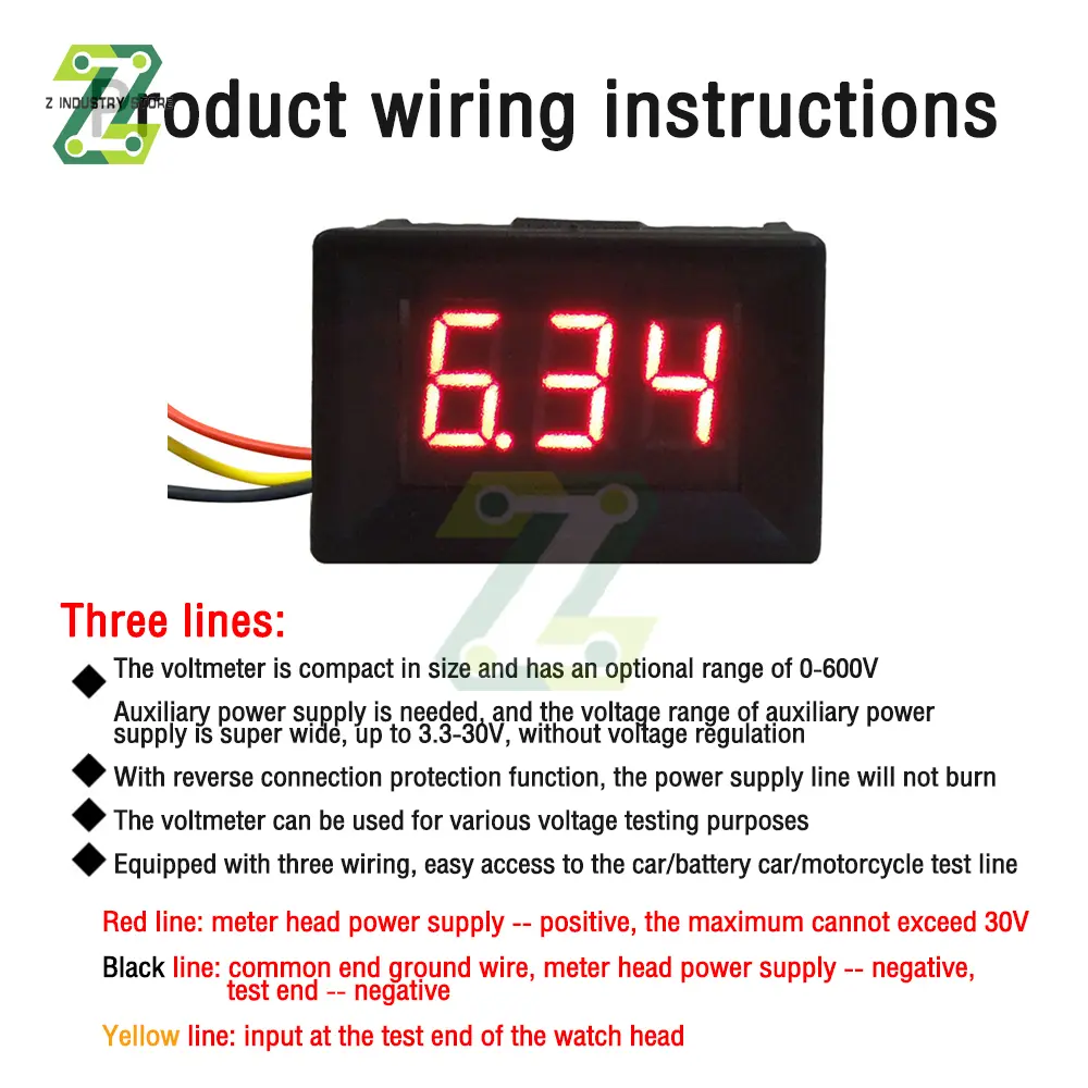 DC 0-300V DC 0-600V 0.36" LED Digital Voltmeter Voltage Meter Volt Instrument Tool Display 110V 220V DIY 0.36 Inch