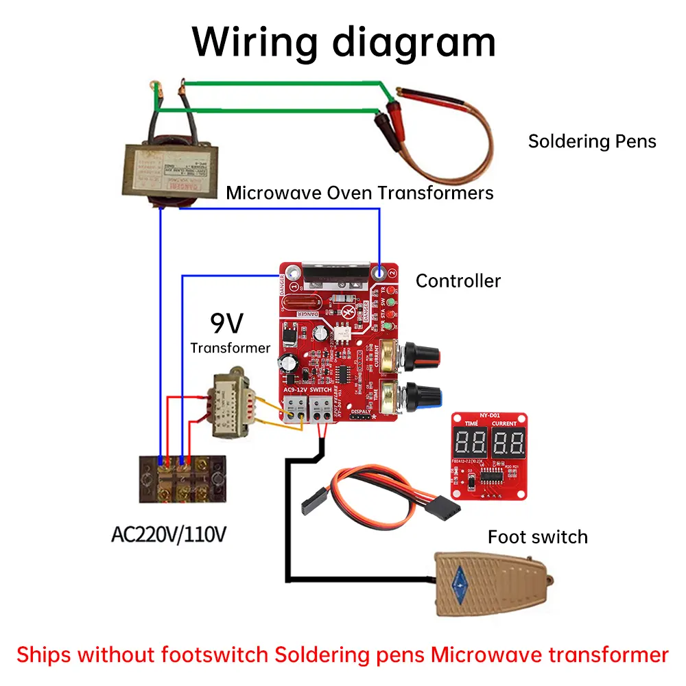 NY-D01 100A Spot Welder Control Module Digital Display Spot Welding Time And Current Controller Panel AC110V/220V to 9V