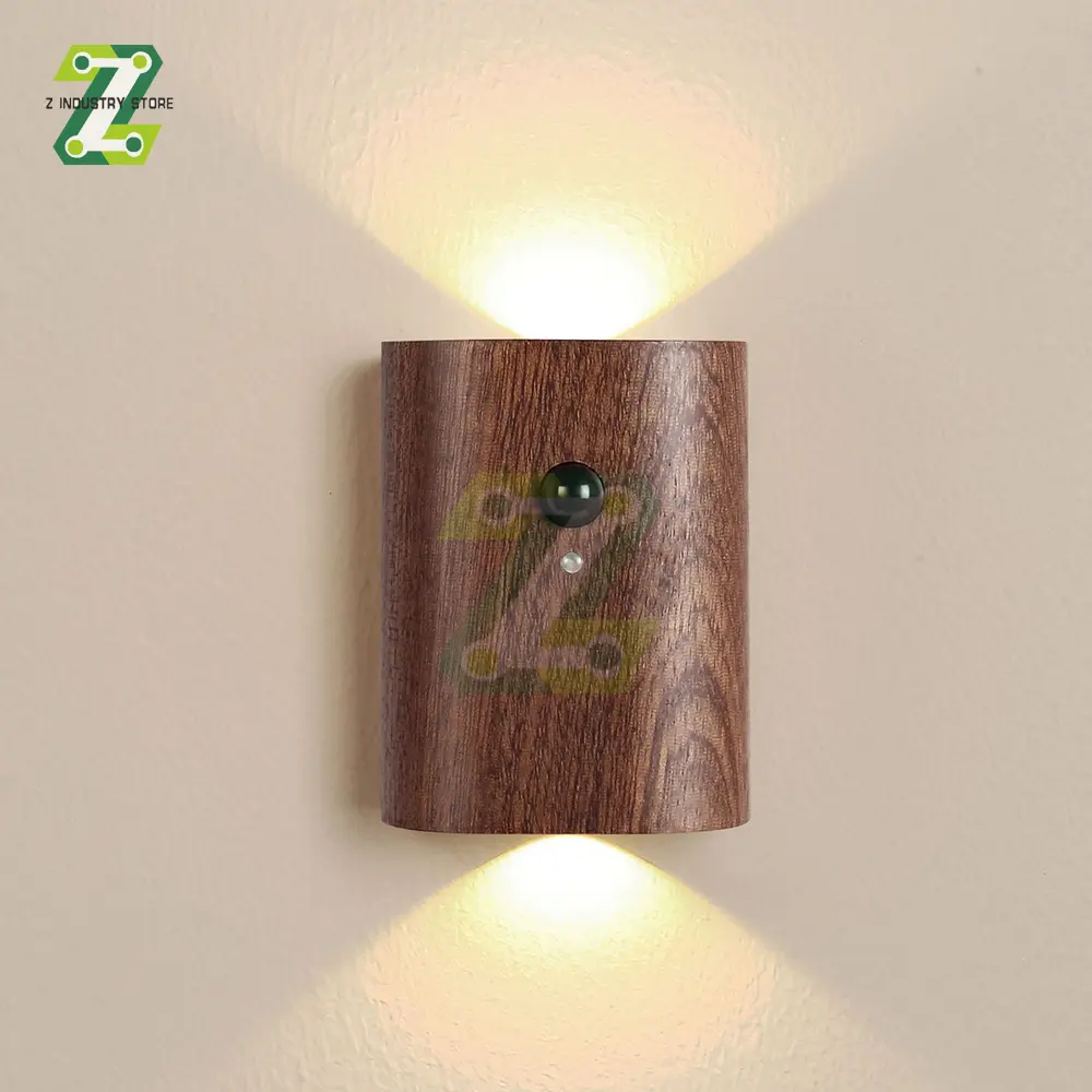 Linkage Wooden Motion Sensor Night Lights USB Rechargeable Wireless LED Induction Wall Lamp Bedroom Kitchen Corridor Stair Light