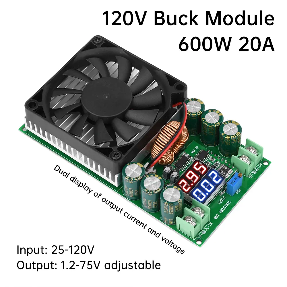 DC25-120V to DC1.2-75V adjustable Buck Module 20A 600W Step-down Power Supply for Solar Battery Charging Digital Display