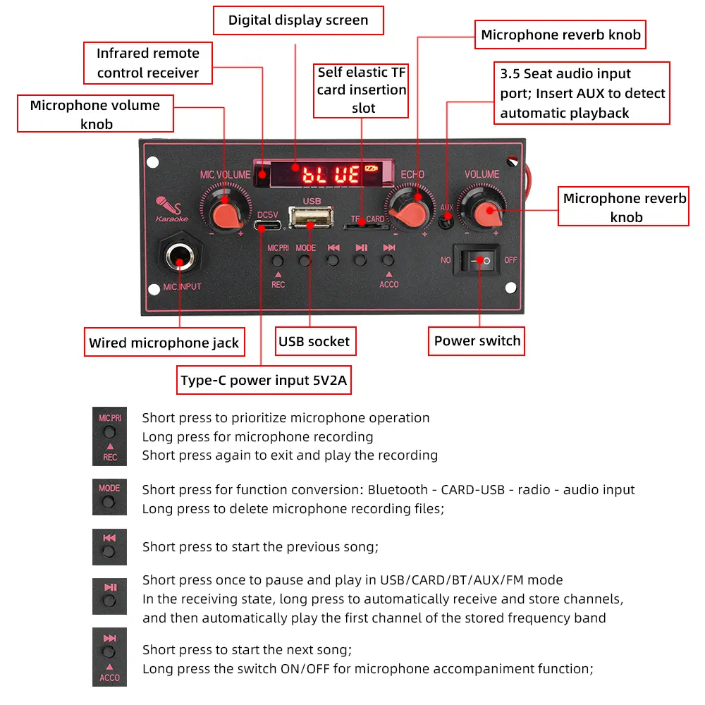 DC 3.7-5V MP3 BT Decoding Board 2x10W With Amplifier True Stereo Car Amplifier Board Main Board Decoding FM Radio Module ﻿