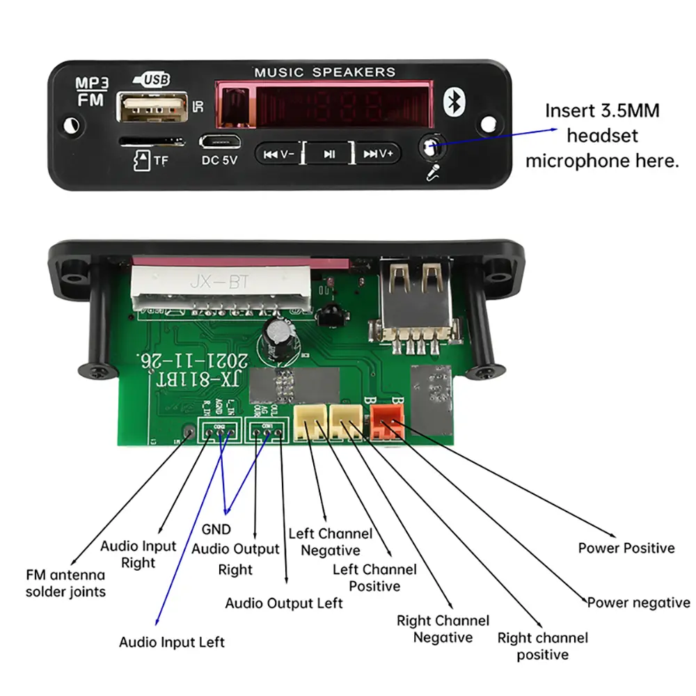 DC 6-18V 2*20W BT Decoder Board with Amplifier MP3 FM Decoder with Recording Call Lossless Motherboard