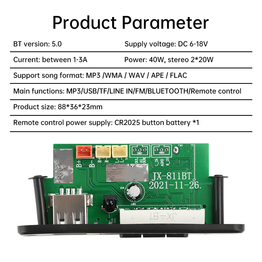 DC 6-18V 2*20W BT Decoder Board with Amplifier MP3 FM Decoder with Recording Call Lossless Motherboard