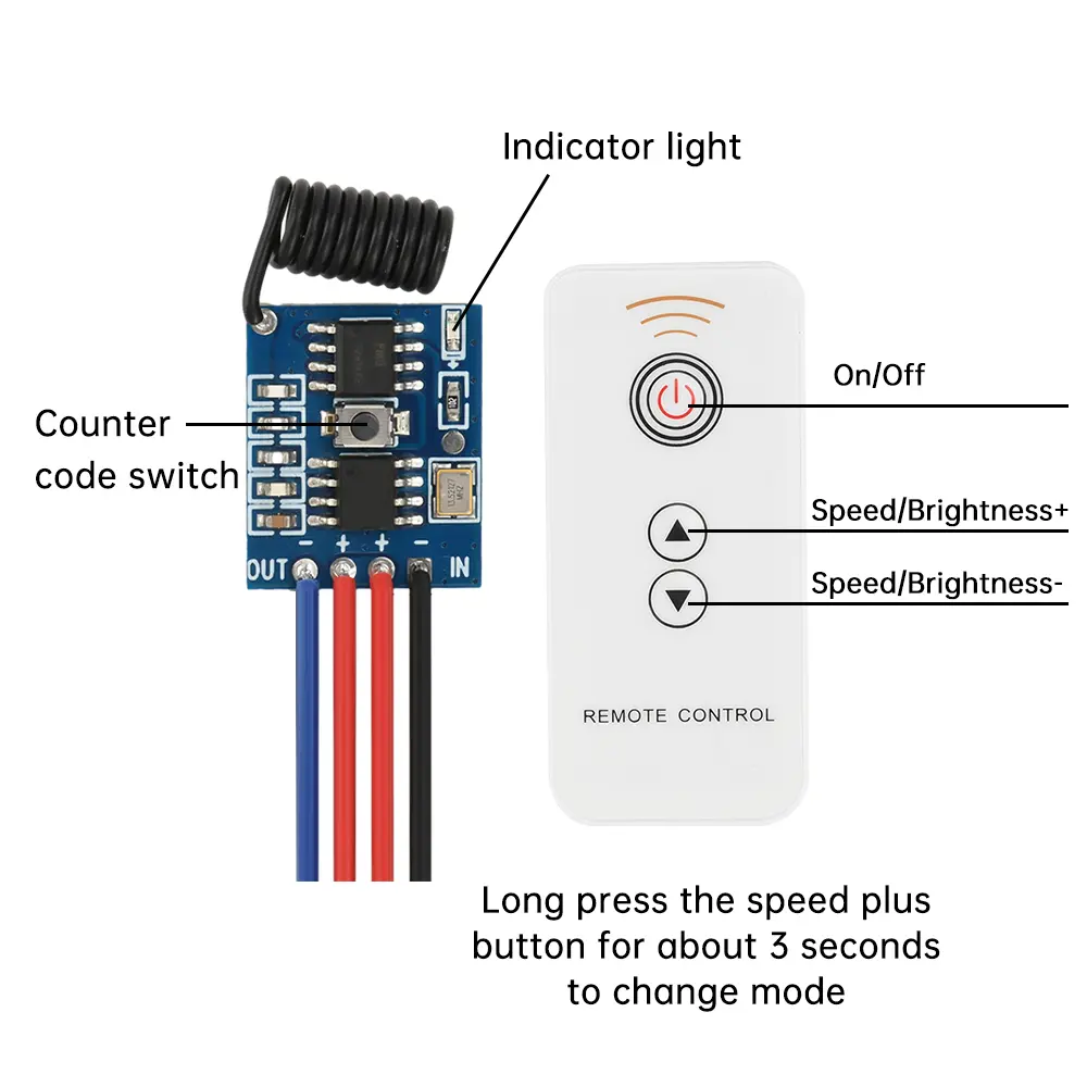 40W DC3.3-24V Flashing Light Breathing Light Dimming Module With 433MHz Remote Control Switch