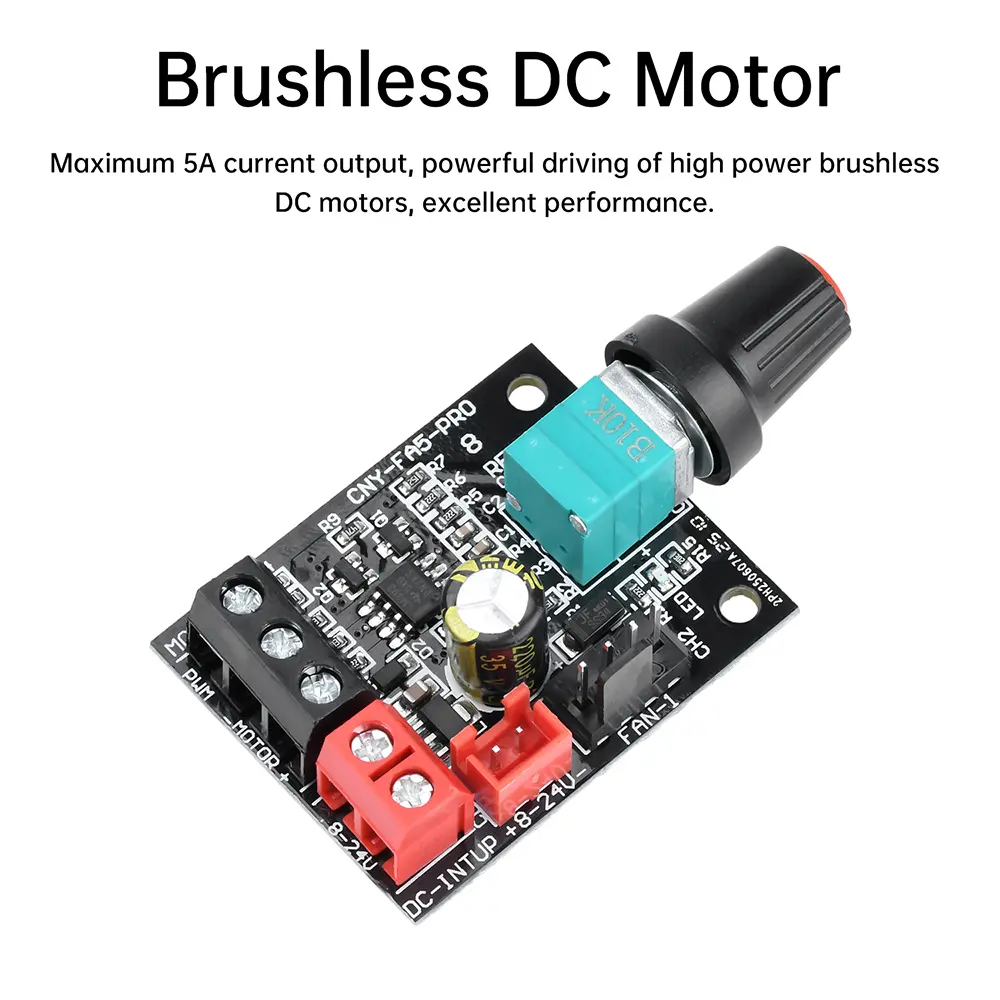 DC 8-24V 5A 4-Wire Violent Fan Speed Controller Brushless DC Motor PWM Motor Governor Stepless Speed Regulator