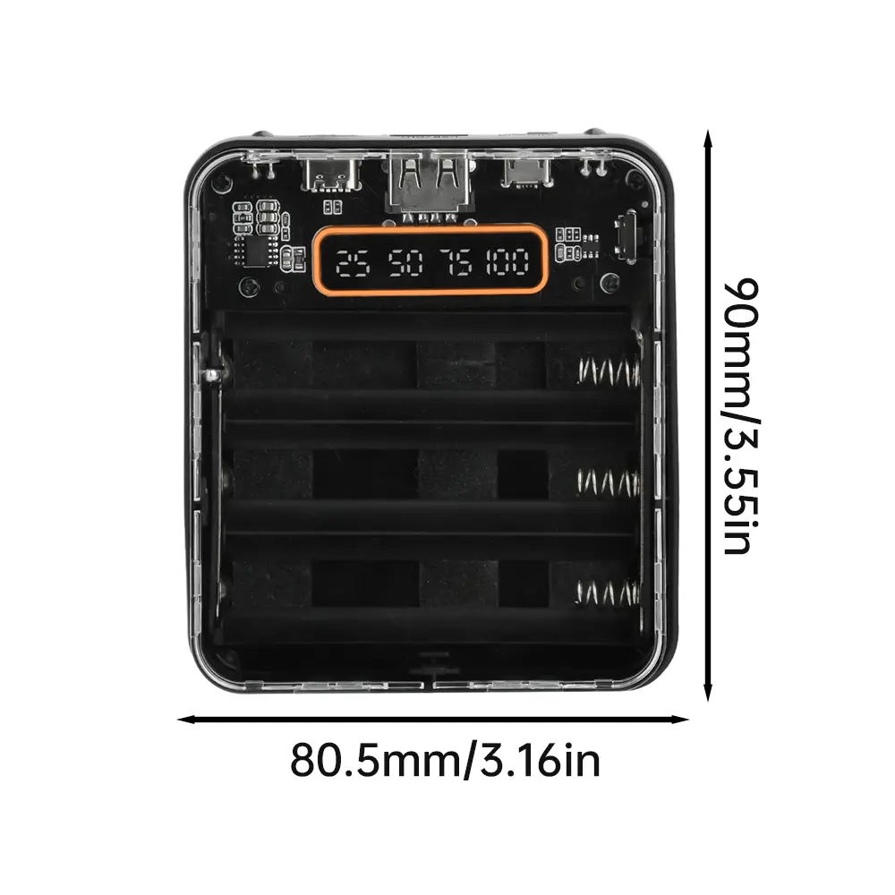 3*18650 Power Bank Diy Box Digital Display 4 Detachable Charge Cables 5V 2A Charging 2 LED Beads Portable Power Supply