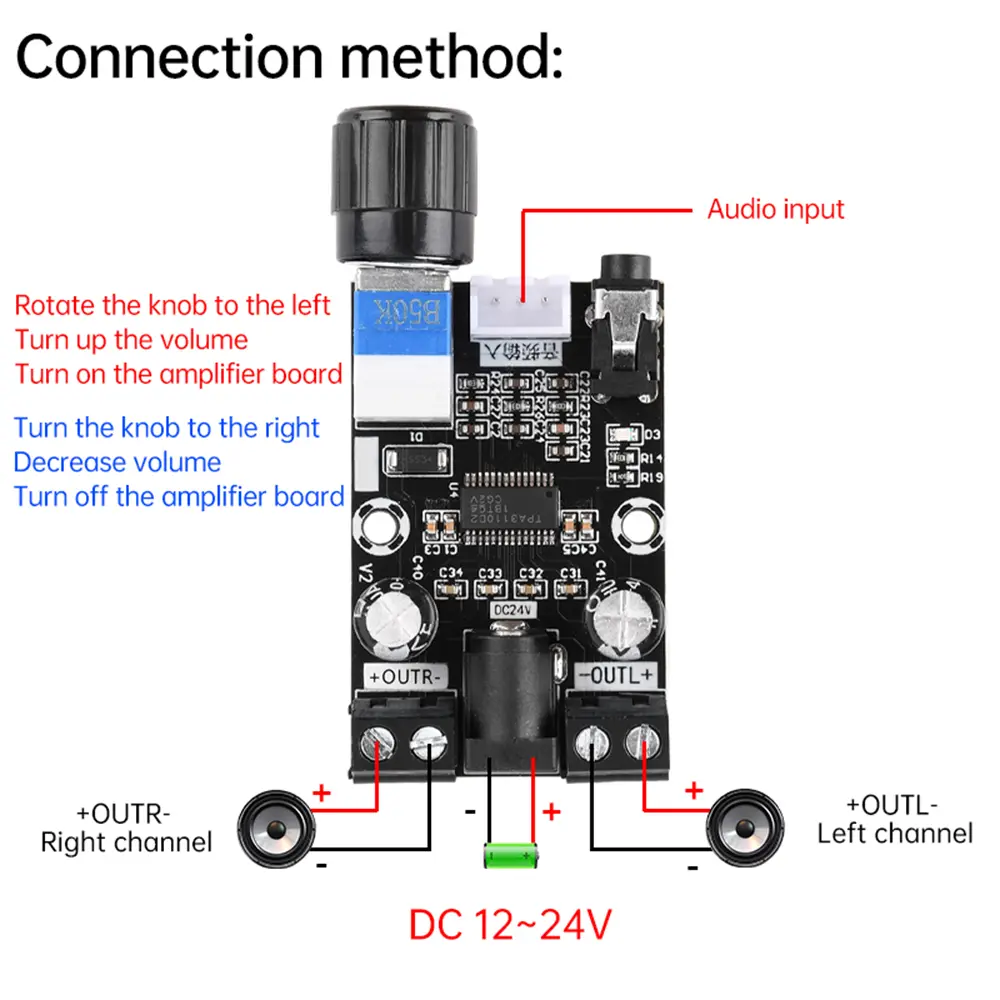 XH-A240 DC8-26V Universal HD Small Digital Amplifier Board TPA3110D2 Audio Amplification Board Module 30W+30W