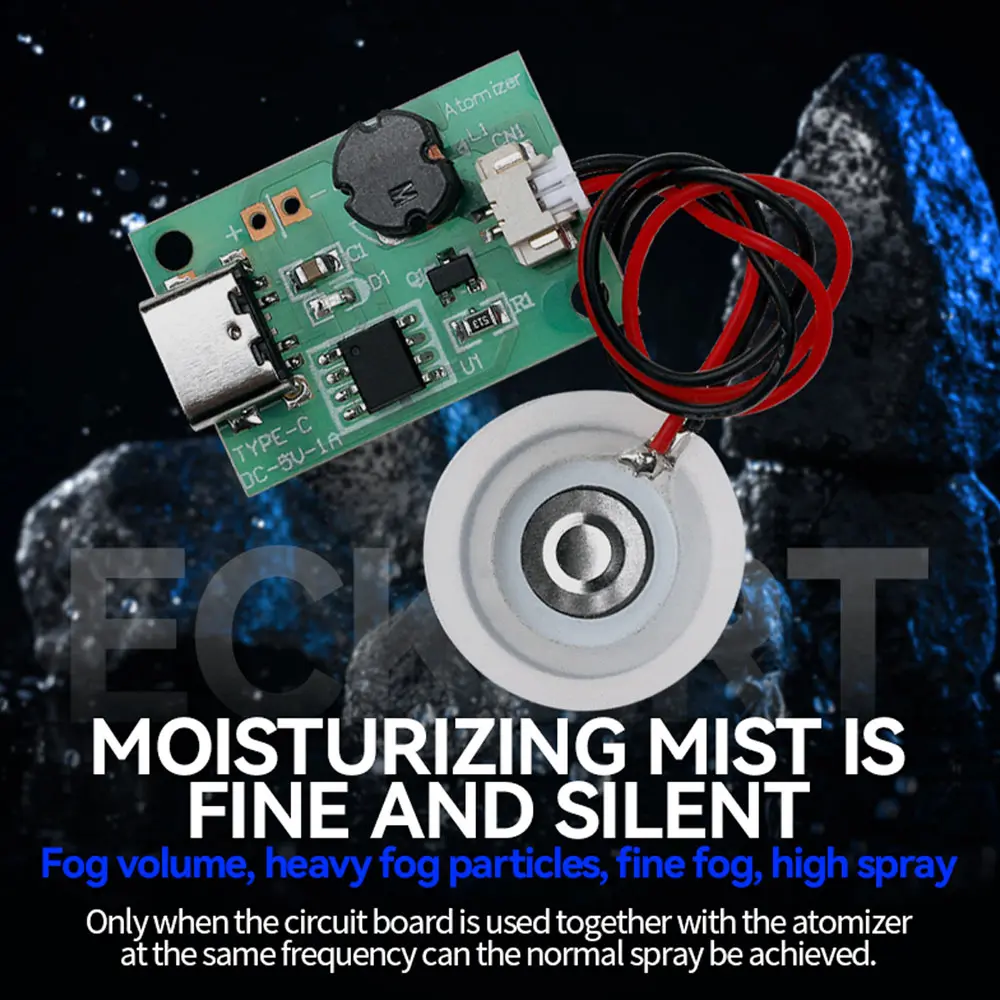 DC 5V 1.5-2W Single Spray Humidifier Mist Module Energized Mist Air Plant Humidifier Mist Driver Board Type C Interface