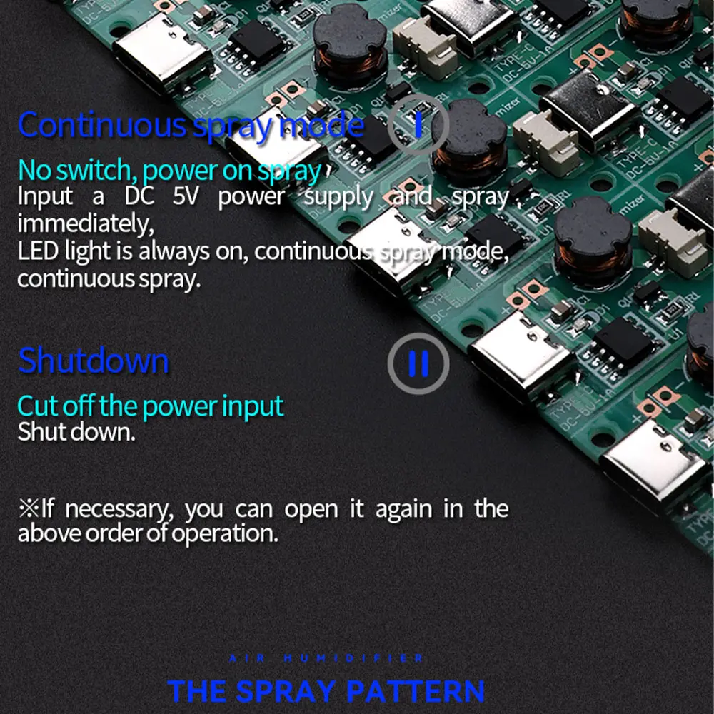 DC 5V 1.5-2W Single Spray Humidifier Mist Module Energized Mist Air Plant Humidifier Mist Driver Board Type C Interface