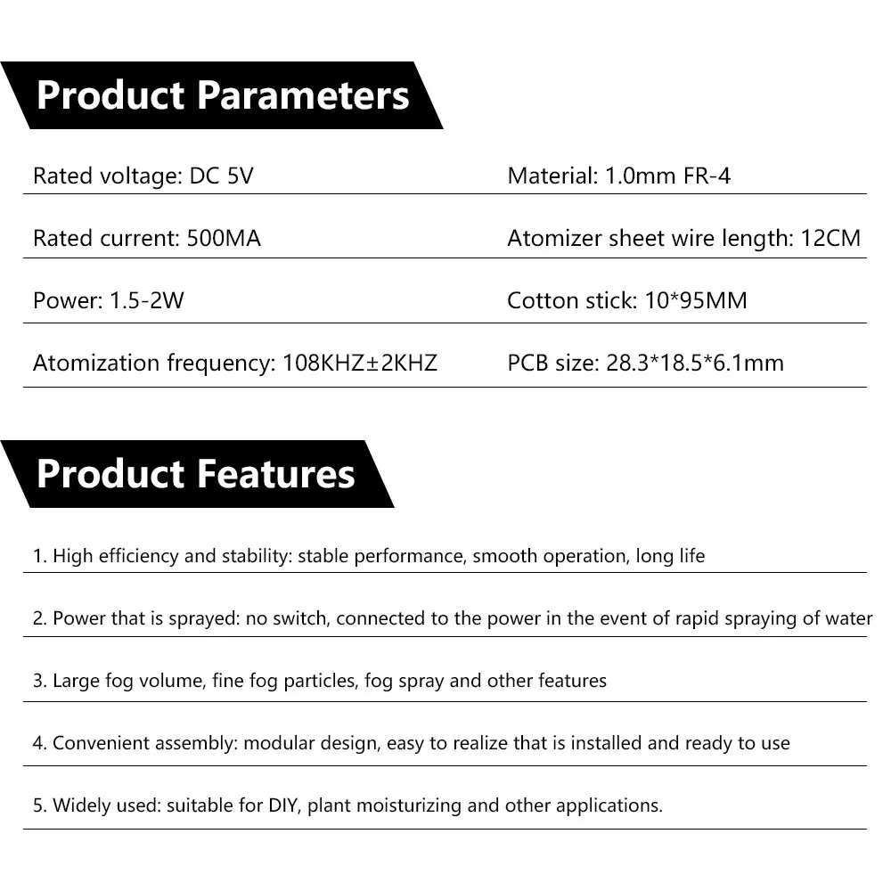 DC 5V 1.5-2W Single Spray Humidifier Mist Module Energized Mist Air Plant Humidifier Mist Driver Board Type C Interface