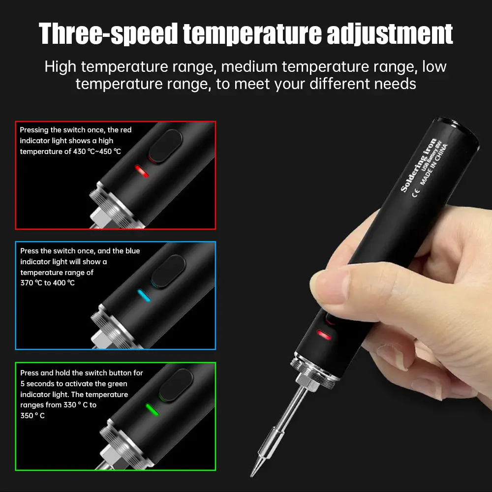 USB Wireless Soldering Iron 3 Gears Adjustable Temperatures Household Diy Wireless Soldering Iron 330-450℃