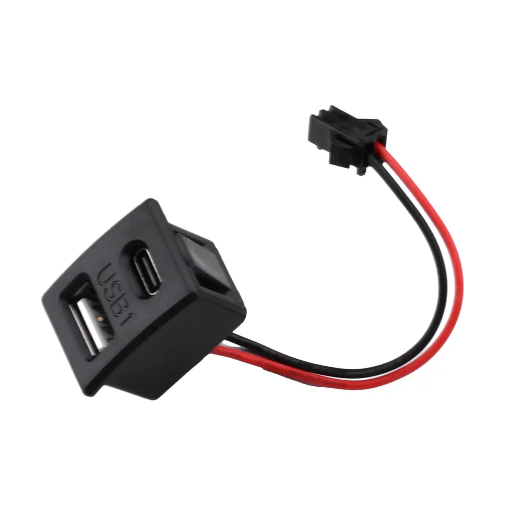 Double-Layer USB Female Base Type-C Charging Socket Power Socket with Cable Connector 5V 2A
