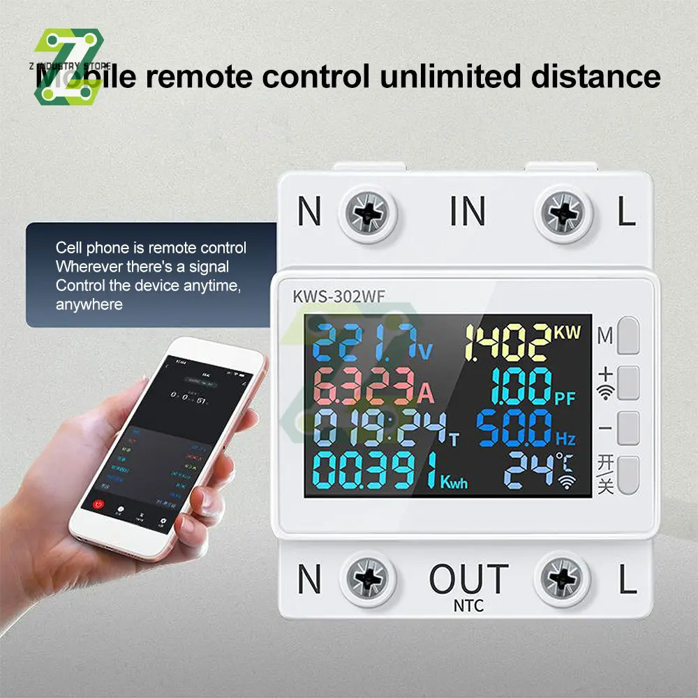 AC170-300V WIFI Din Rail Smart Digital Energy Meter Tester Electricity Usage Monitor Power Voltmeter Voltage Amps Watt Kwh Meter