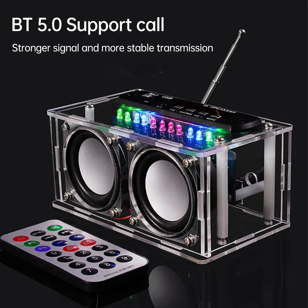 87.5-108MHZ FM Radio Stereo DIY Kit Amplifier Bluetooth Speaker with Spectrum Electronic Soldering Practice Loose Parts